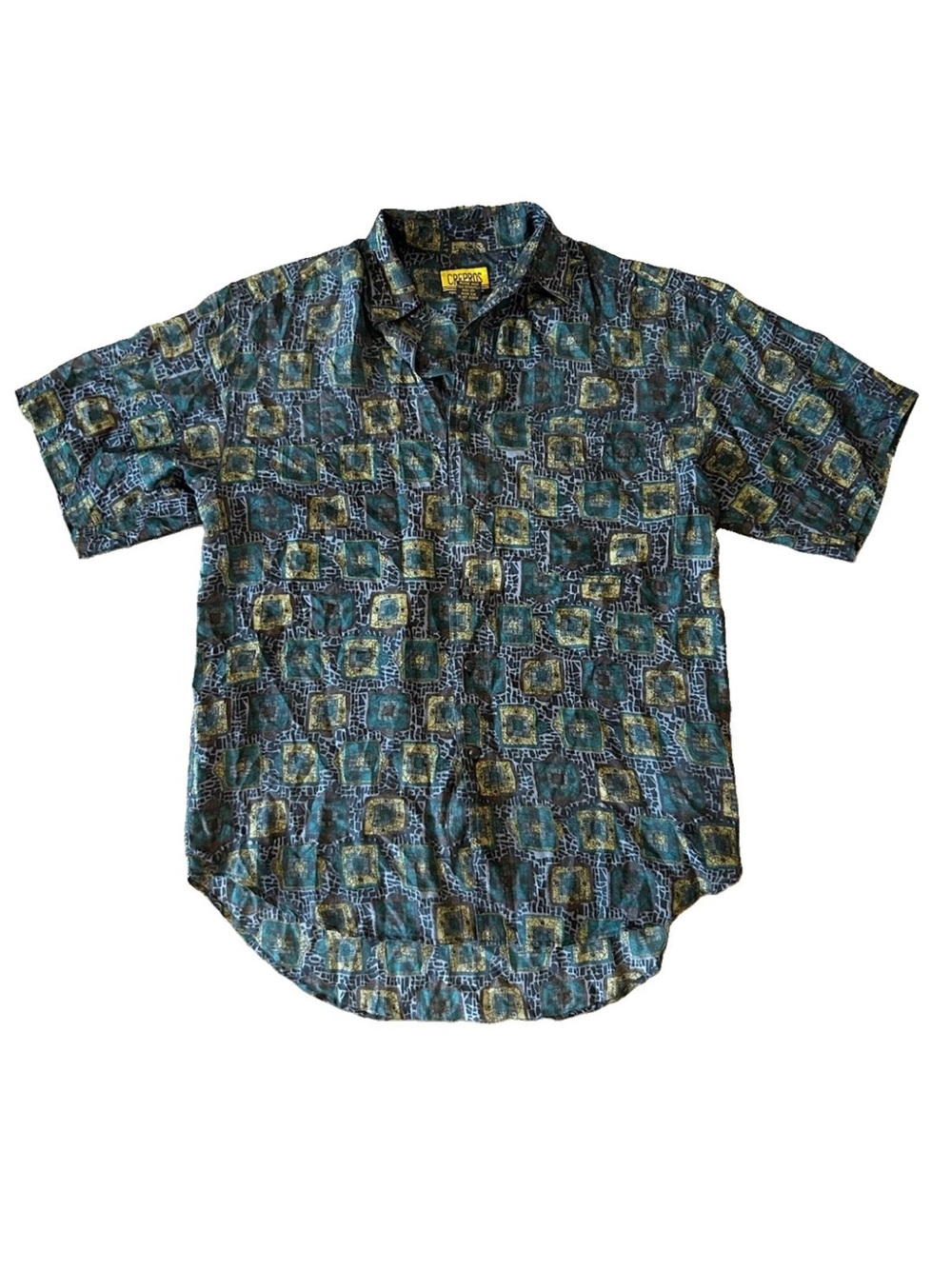 Vintage Crepros 100% Silk Shirt Mens S Geometric Abstract 90s Button Up AOP - Picture 13 of 14